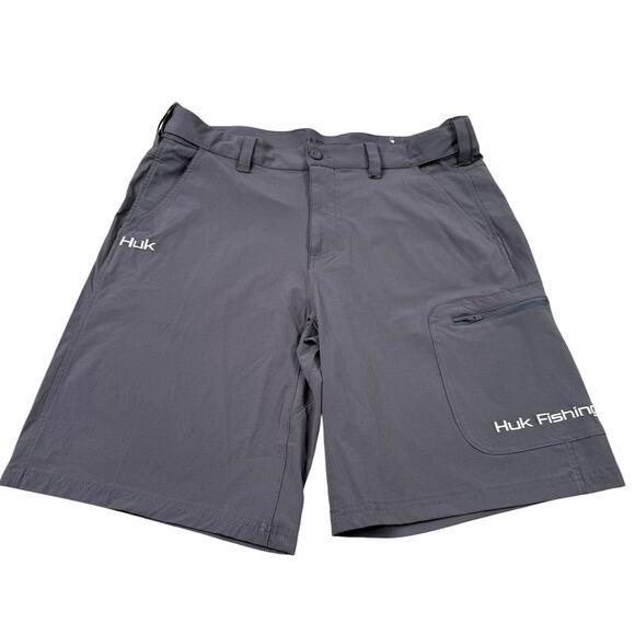 Huk Fishing Shorts Mens XL Gray Performance Stretch Quick Dry Pocket Cargo - Picture 1 of 10